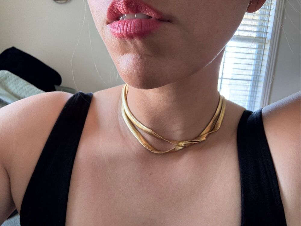 Gold chain vintage costume fashion necklace 90s extra long snake smooth